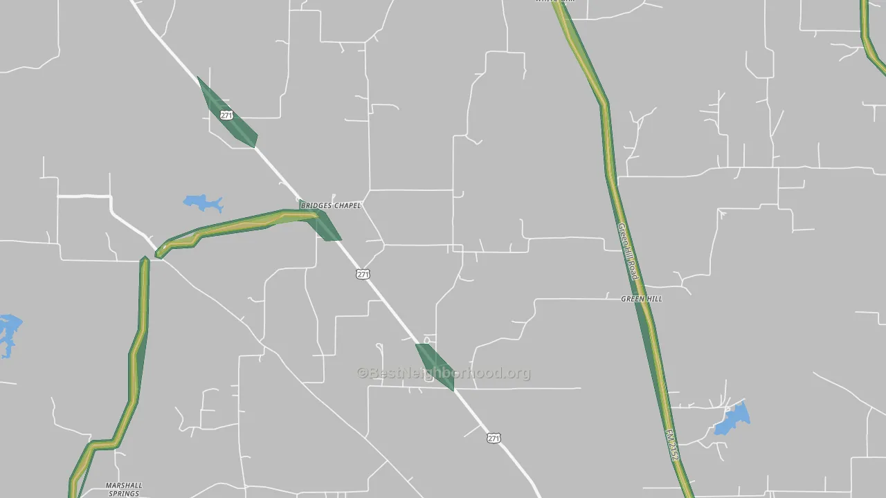Green Hill, TX Map of Noise Levels in Green Hill