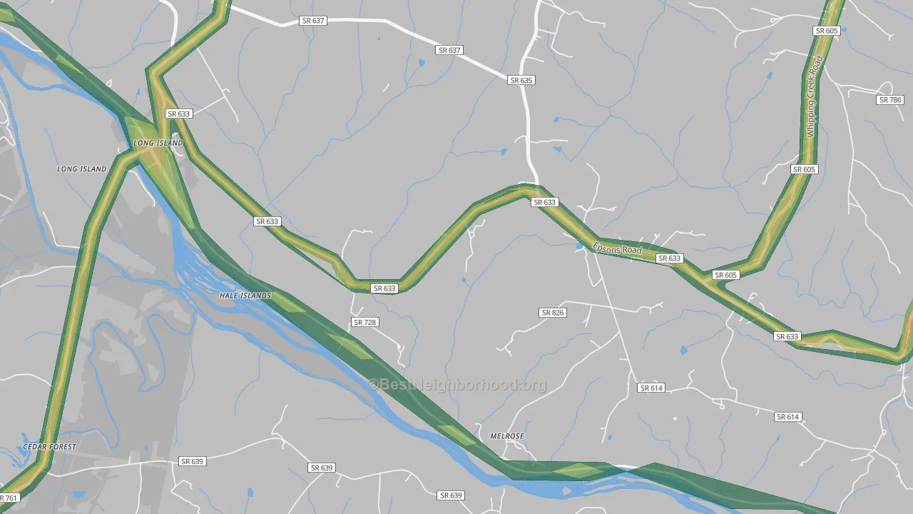 Green Hill, VA Map of Noise Levels in Green Hill