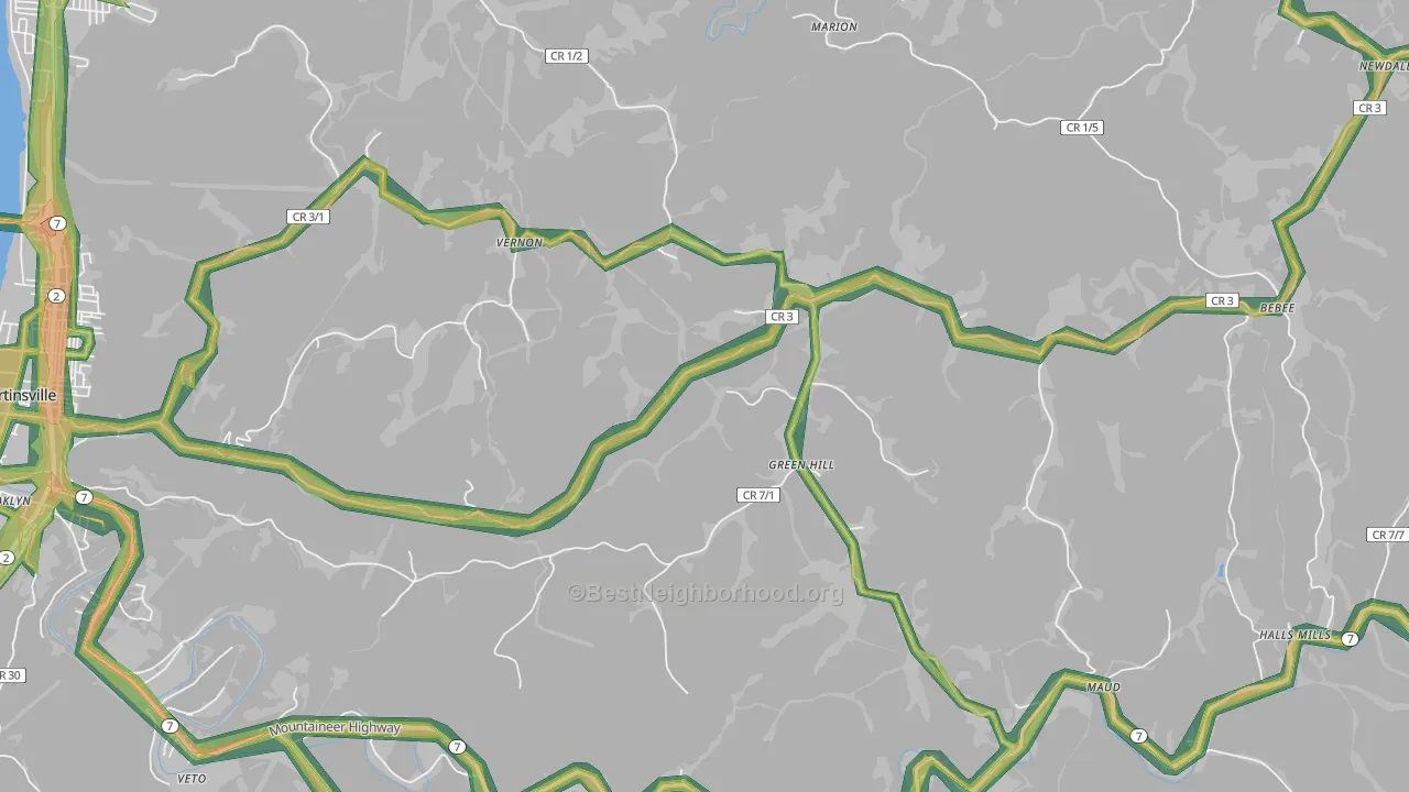 Green Hill, WV Map of Noise Levels in Green Hill