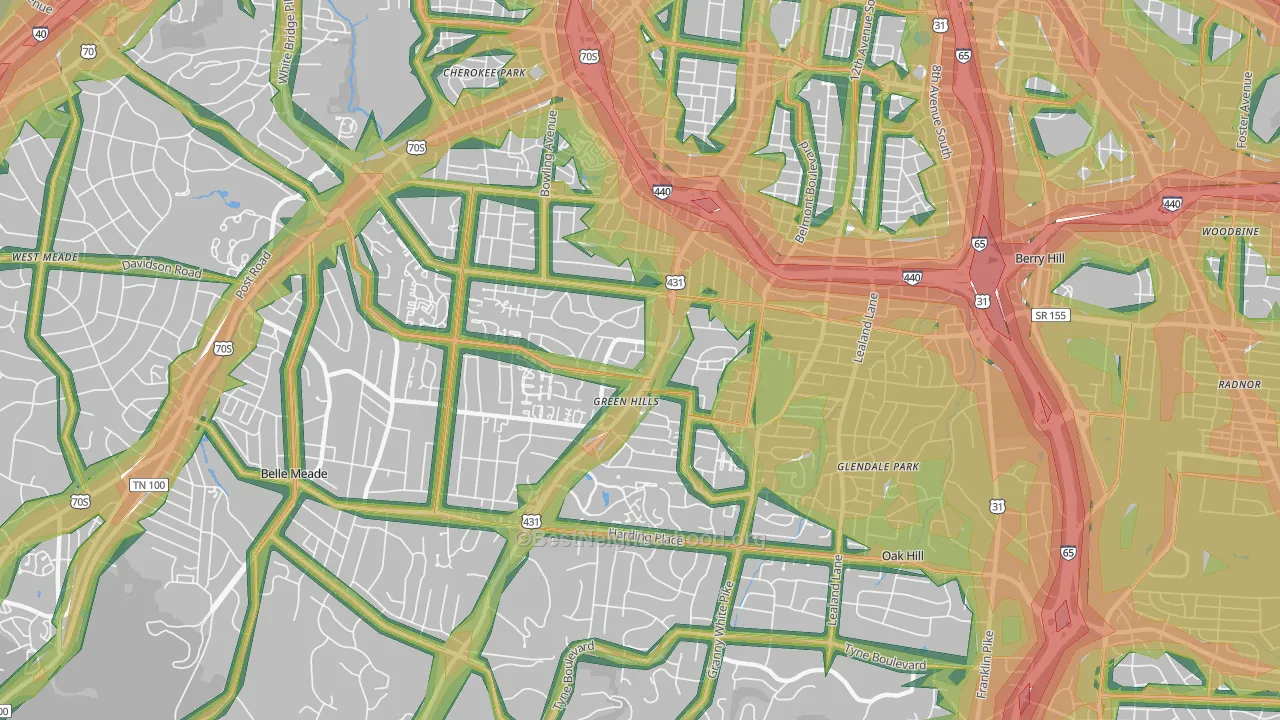 Green Hills, Nashville, TN Map of Noise Levels in Green Hills
