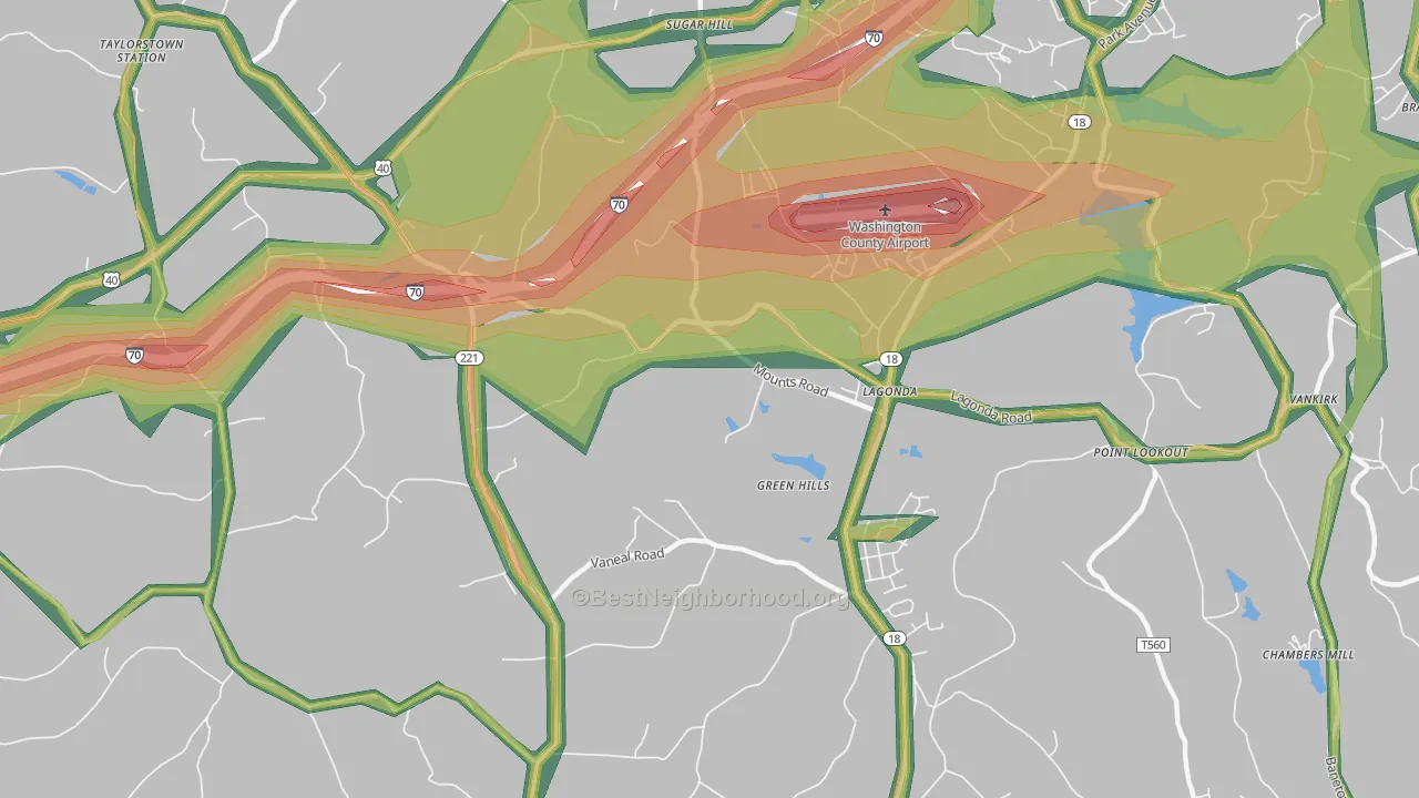 Green Hills, PA Map of Noise Levels in Green Hills