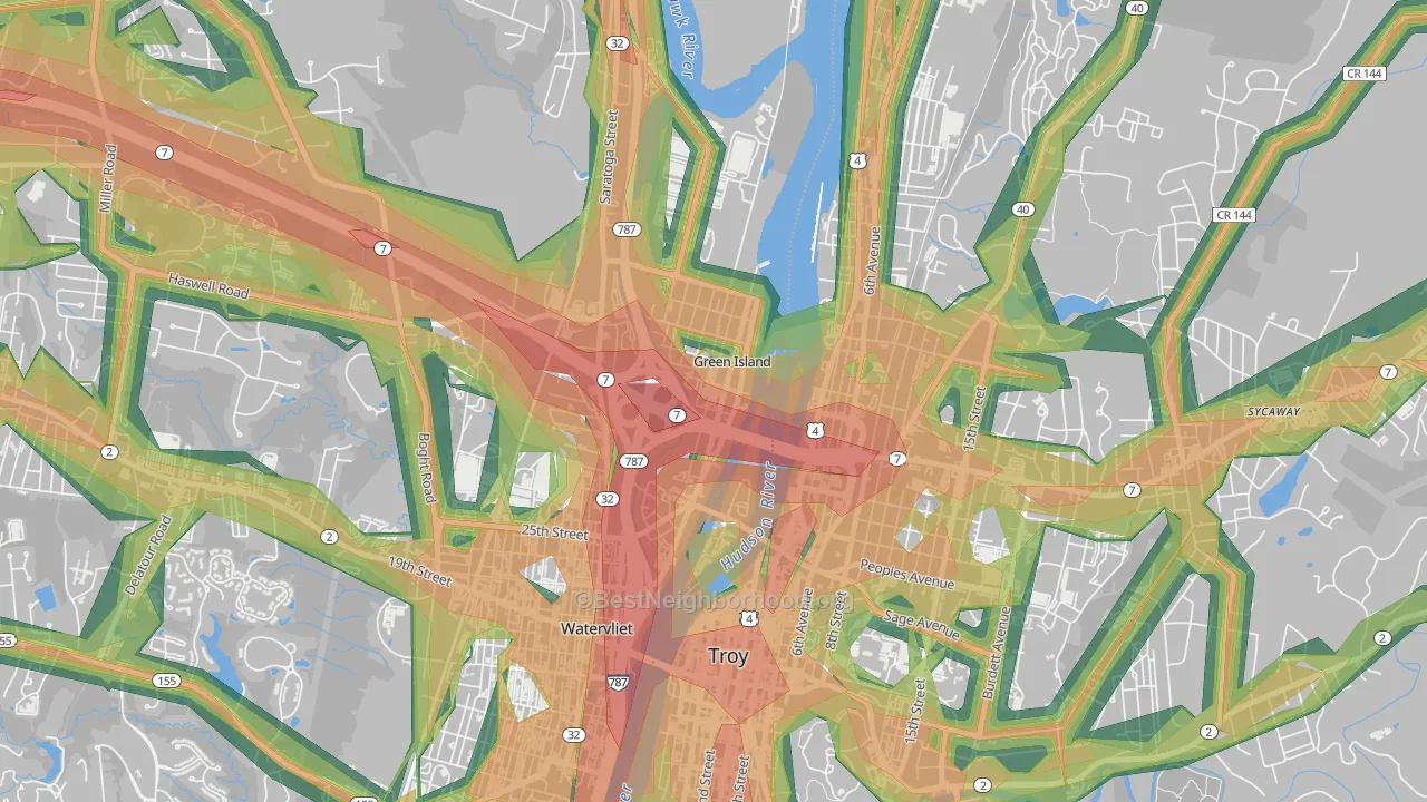 Green Island, NY Map of Noise Levels in Green Island