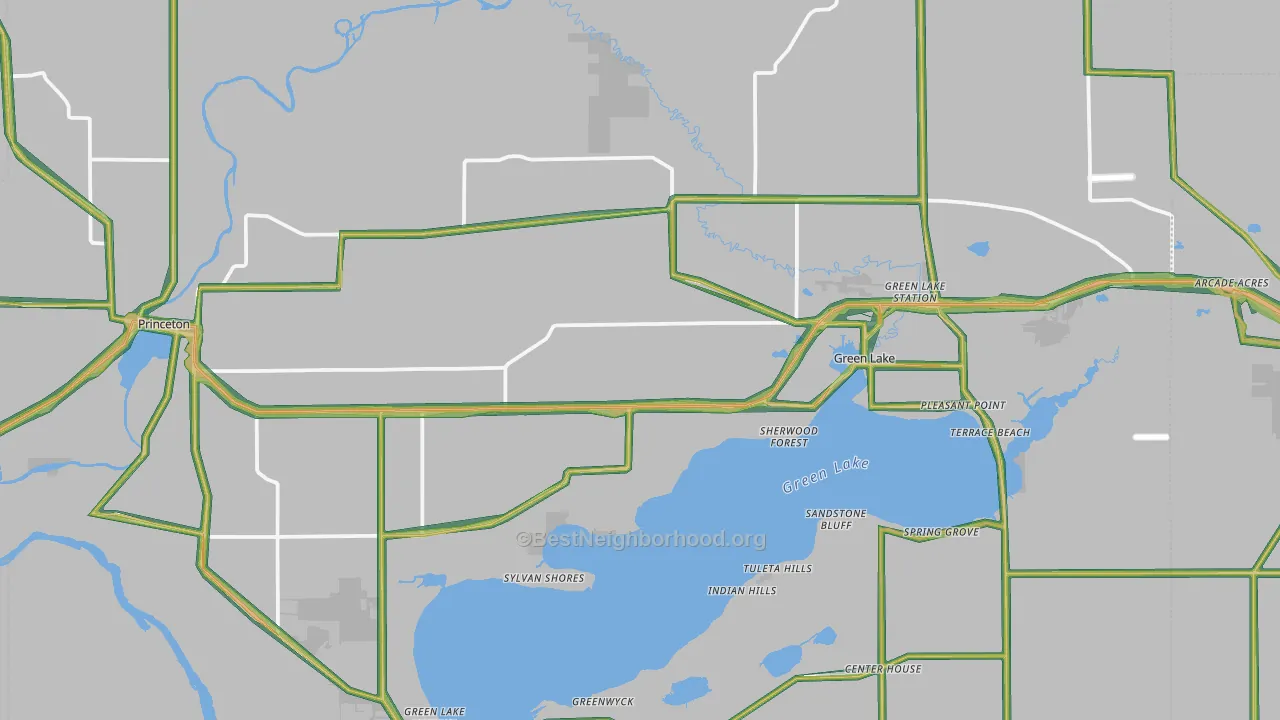 Green Lake County, WI Map of Noise Levels in Green Lake County