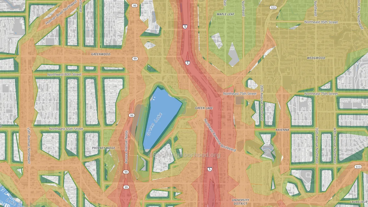Green Lake, Seattle, WA Map of Noise Levels in Green Lake