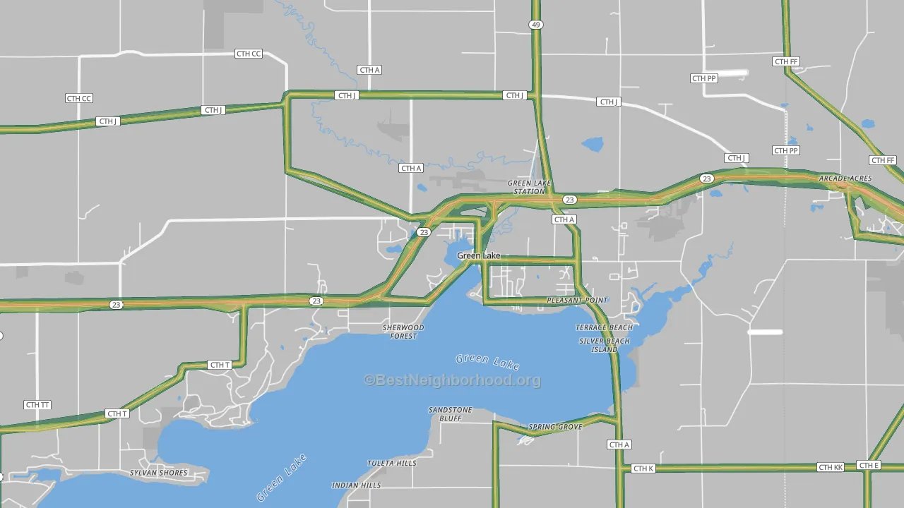 Green Lake, WI Map of Noise Levels in Green Lake