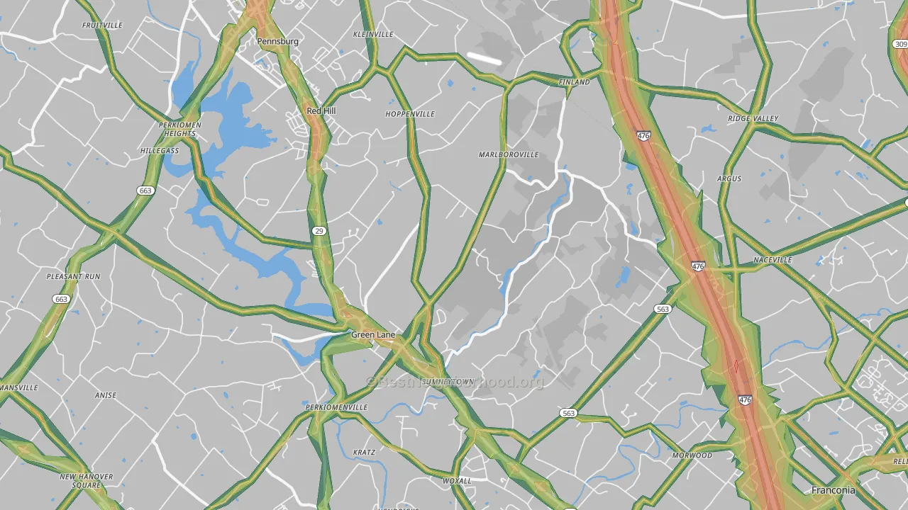 Green Lane, PA Map of Noise Levels in Green Lane
