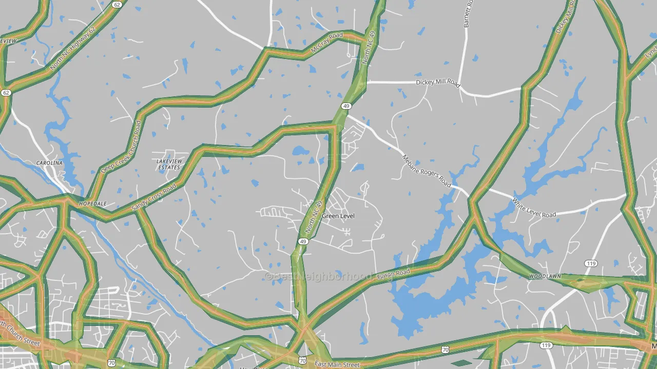 Green Level, NC Map of Noise Levels in Green Level