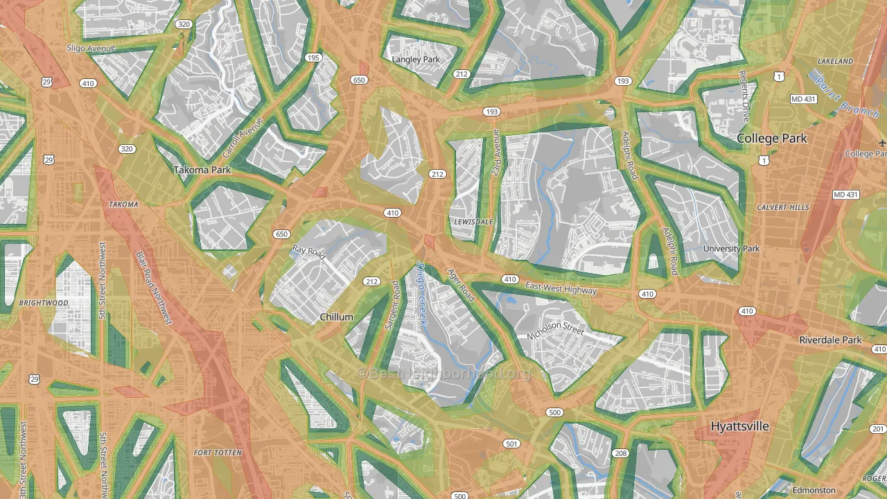 Green Meadows, Chillum, MD Map of Noise Levels in Green Meadows