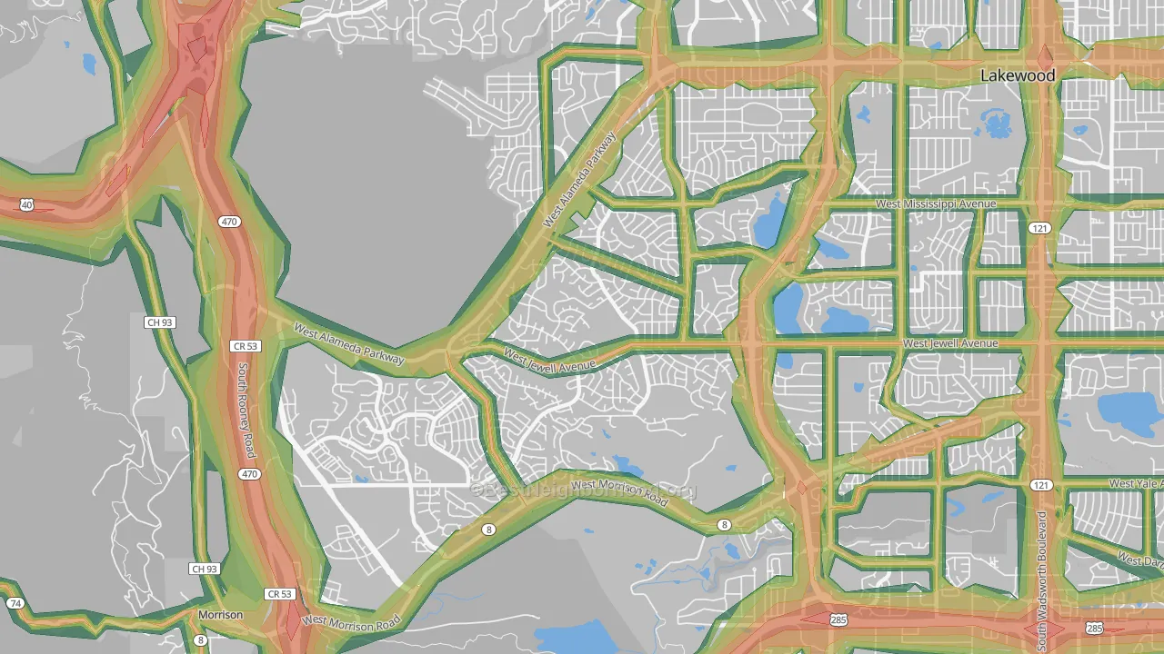 Green Mountain, Lakewood, CO Map of Noise Levels in Green Mountain