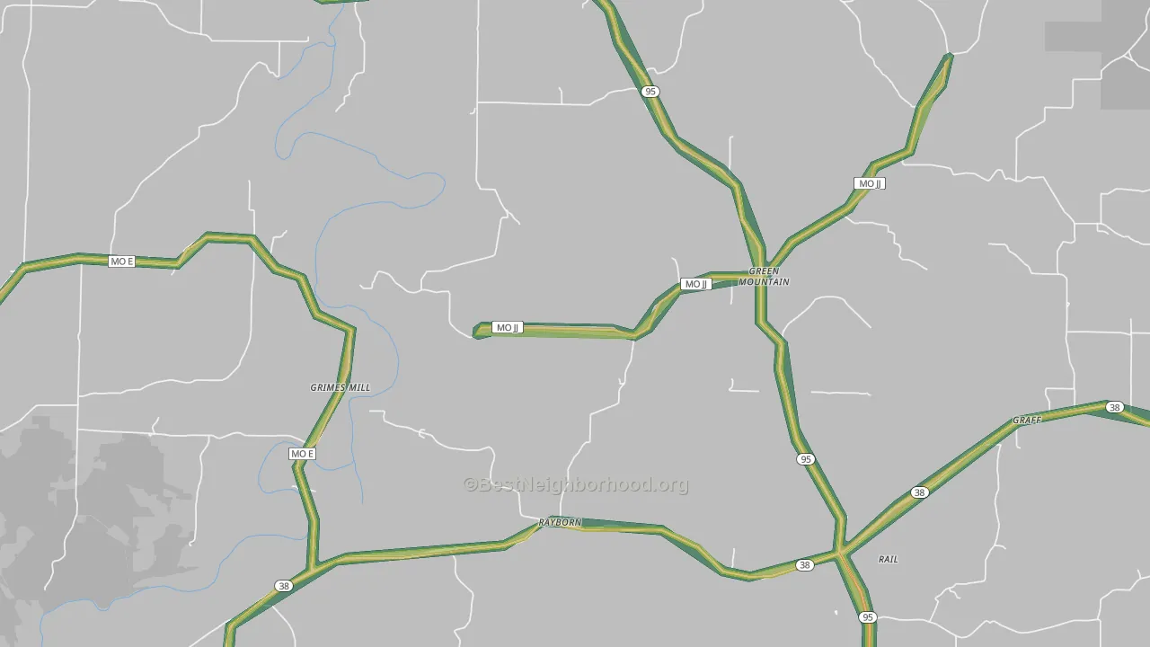 Green Mountain, MO Map of Noise Levels in Green Mountain