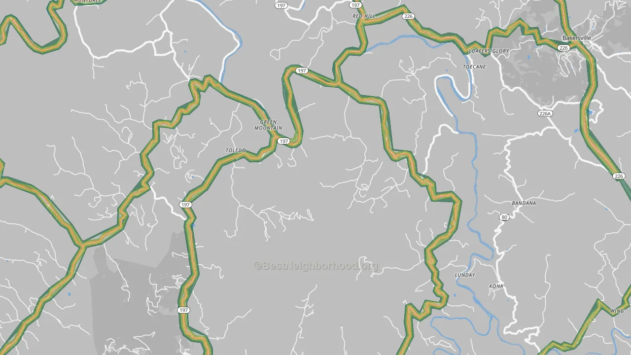 Green Mountain, NC Map of Noise Levels in Green Mountain