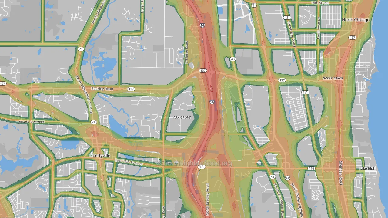 Green Oaks, IL Map of Noise Levels in Green Oaks