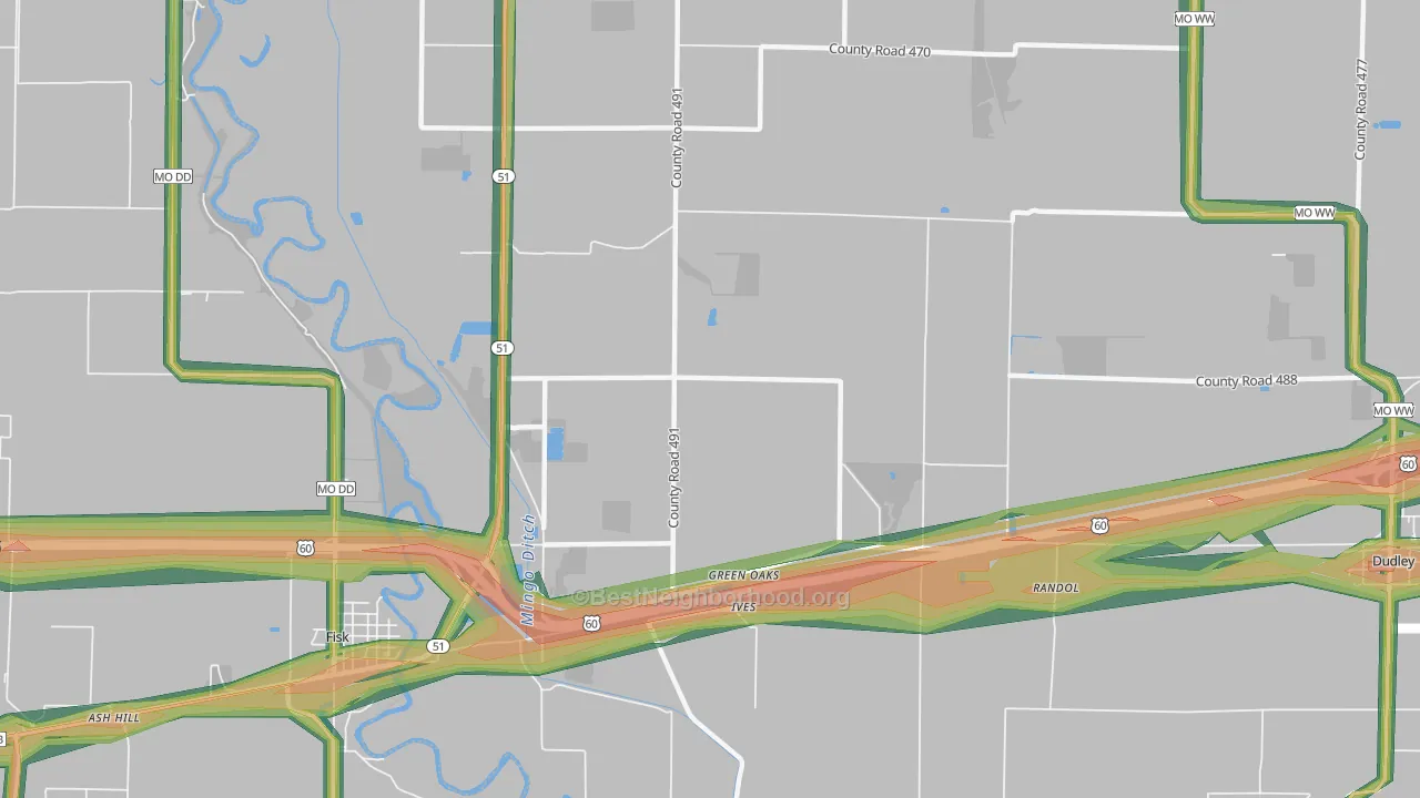 Green Oaks, MO Map of Noise Levels in Green Oaks