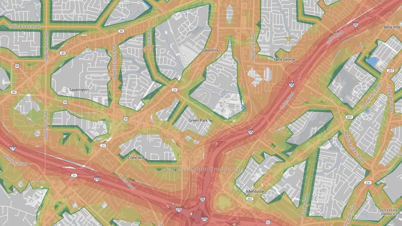 Green Park, MO Map of Noise Levels in Green Park