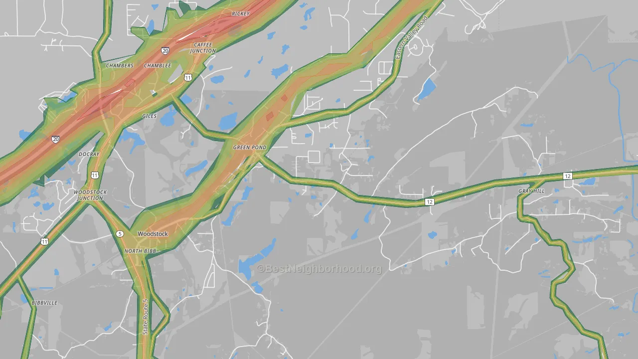 Green Pond, AL Map of Noise Levels in Green Pond