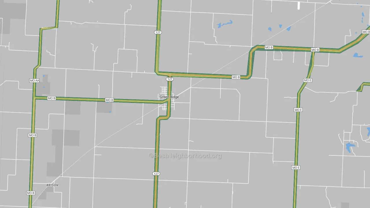 Green Ridge, MO Map of Noise Levels in Green Ridge