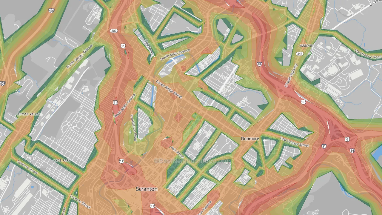 Green Ridge, Scranton, PA Map of Noise Levels in Green Ridge