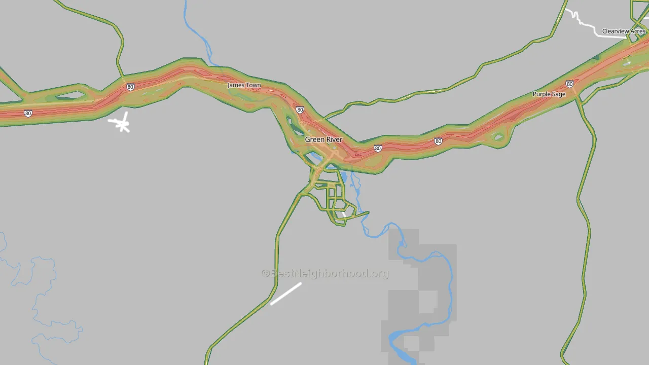 Green River, WY Map of Noise Levels in Green River