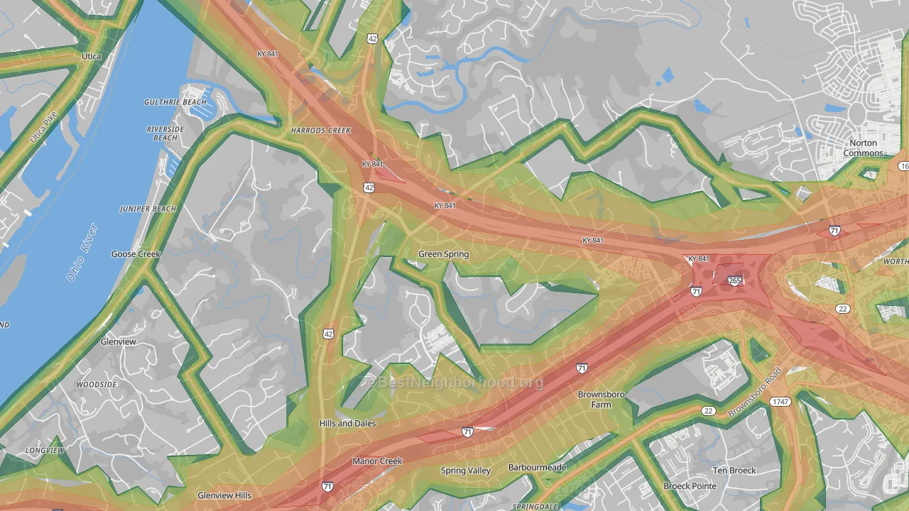 Green Spring, KY Map of Noise Levels in Green Spring