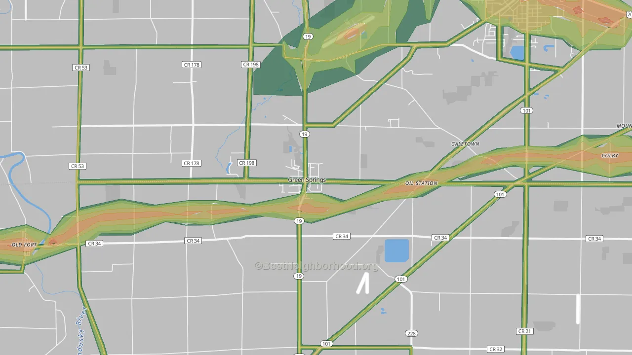 Green Springs, OH Map of Noise Levels in Green Springs