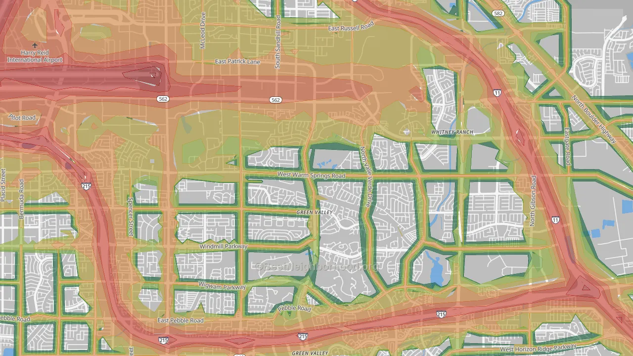 Green Valley North, Henderson, NV Map of Noise Levels in Green Valley North