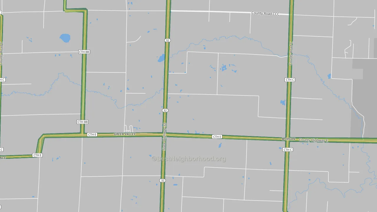 Green Valley, WI Map of Noise Levels in Green Valley