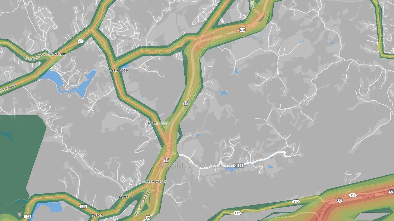 Green Valley, WV Map of Noise Levels in Green Valley