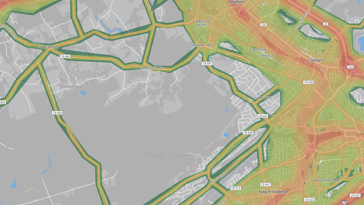 Green Village, NJ Map of Noise Levels in Green Village