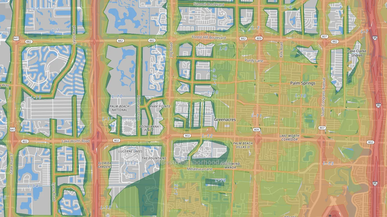 Greenacres, FL Map of Noise Levels in Greenacres