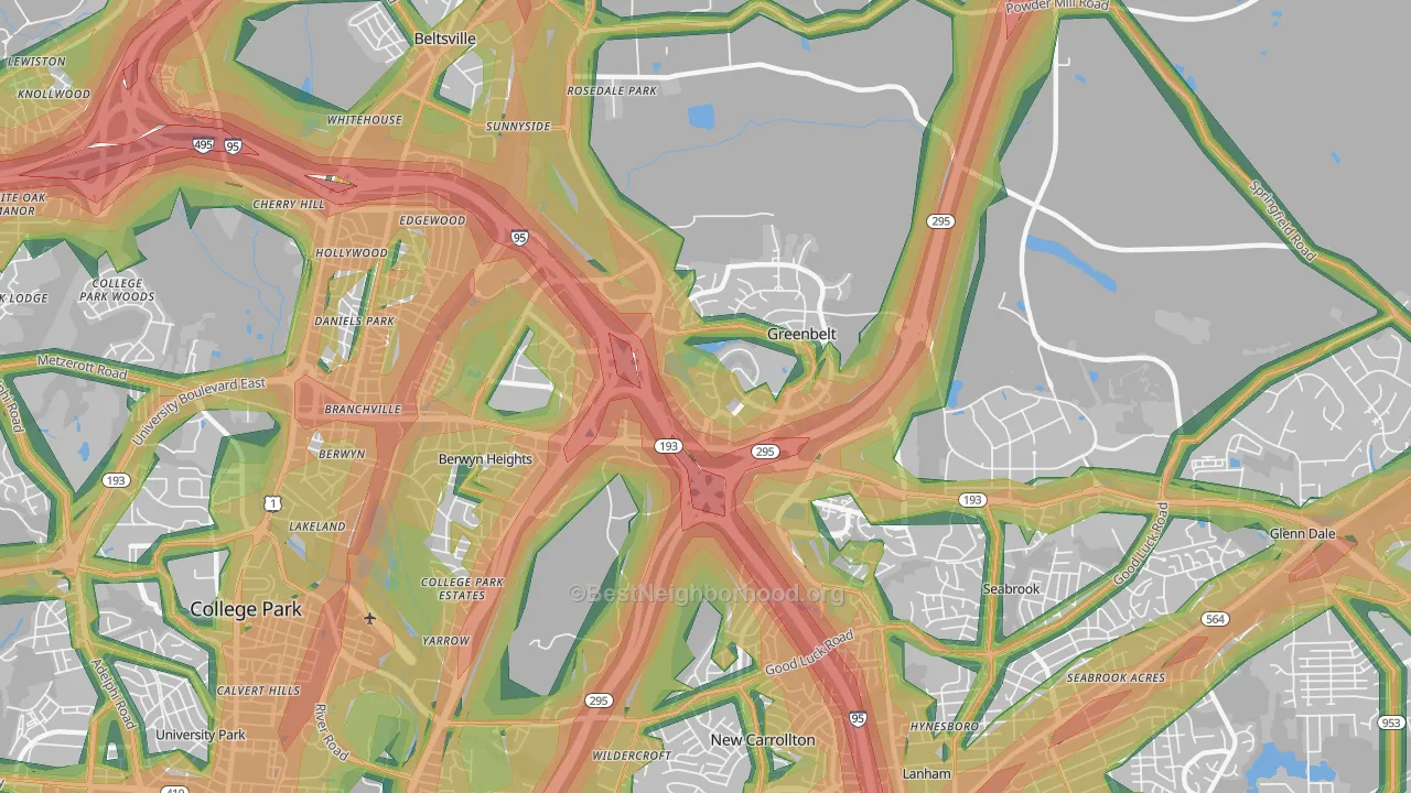 Greenbelt, MD Map of Noise Levels in Greenbelt