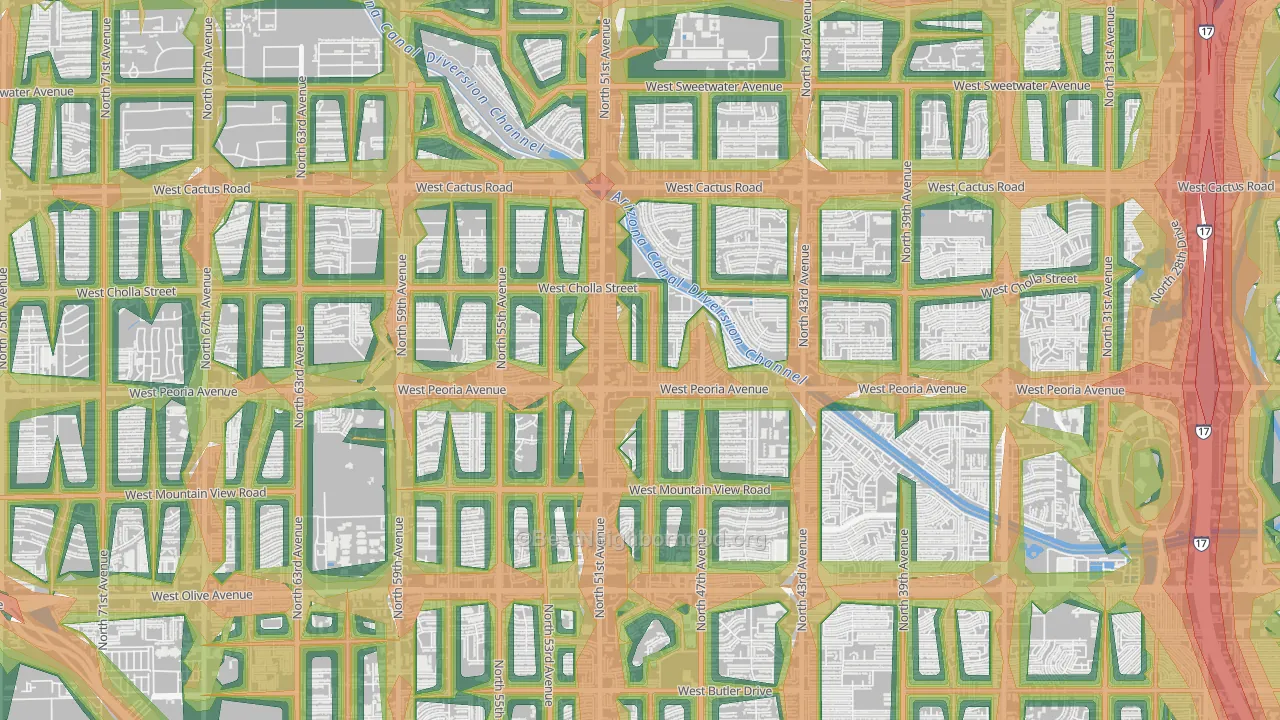 Greenbriar, Glendale, AZ Map of Noise Levels in Greenbriar