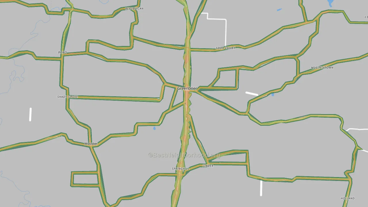 Greenbrier, AR Map of Noise Levels in Greenbrier