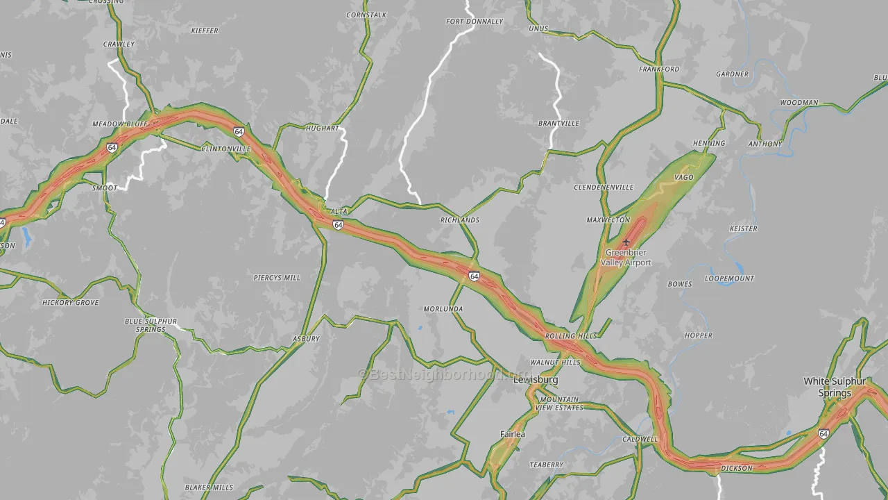 Greenbrier County, WV Map of Noise Levels in Greenbrier County