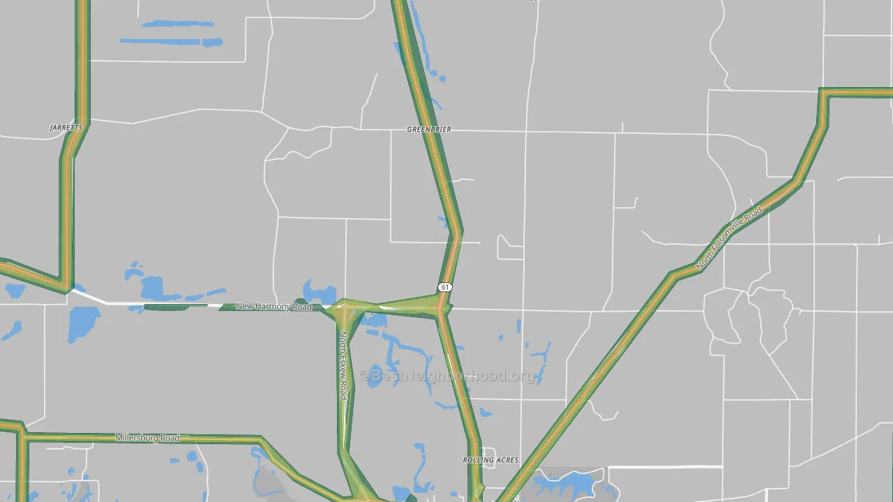 Greenbrier, IN Map of Noise Levels in Greenbrier