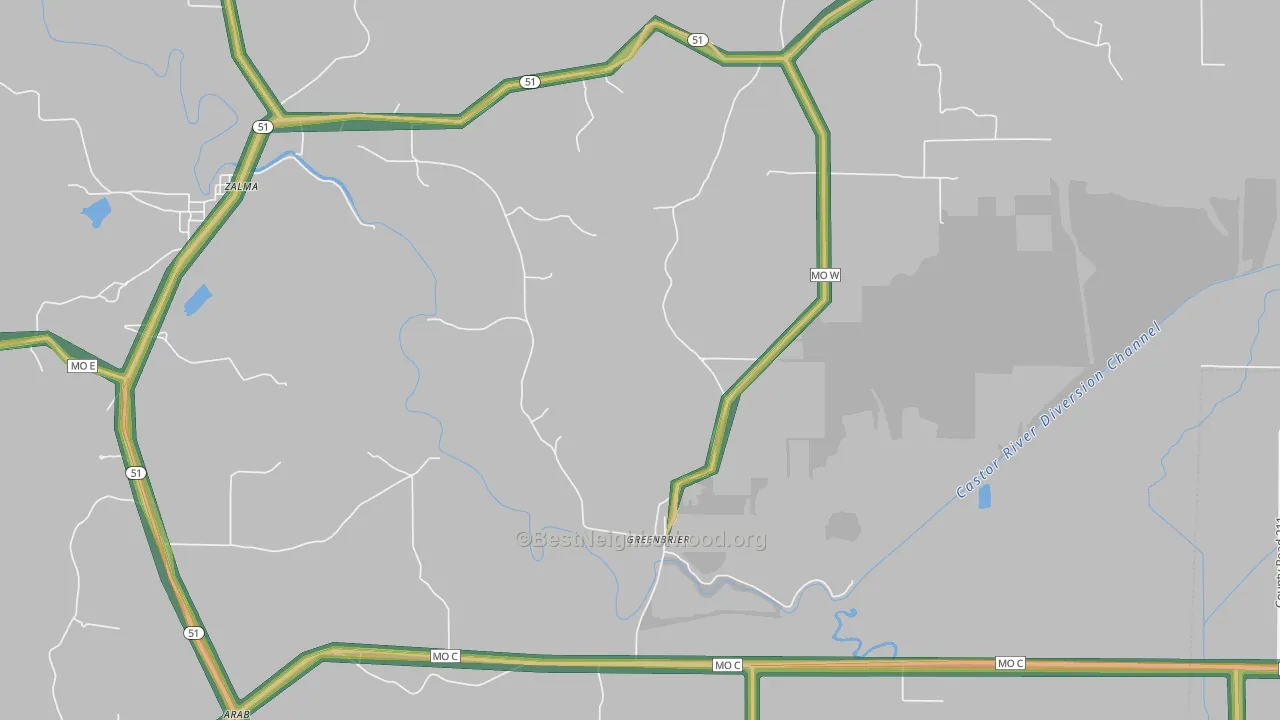 Greenbrier, MO Map of Noise Levels in Greenbrier
