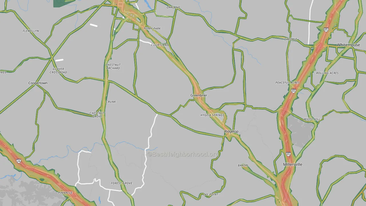 Greenbrier, TN Map of Noise Levels in Greenbrier
