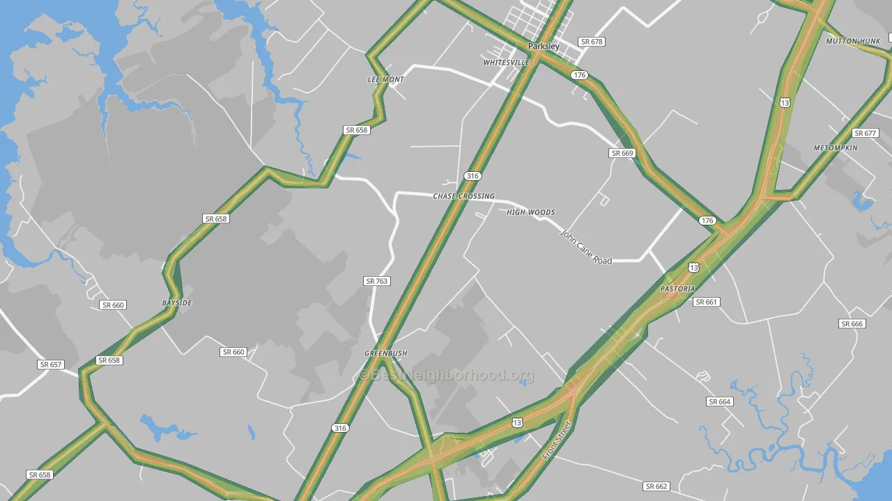 Greenbush, VA Map of Noise Levels in Greenbush