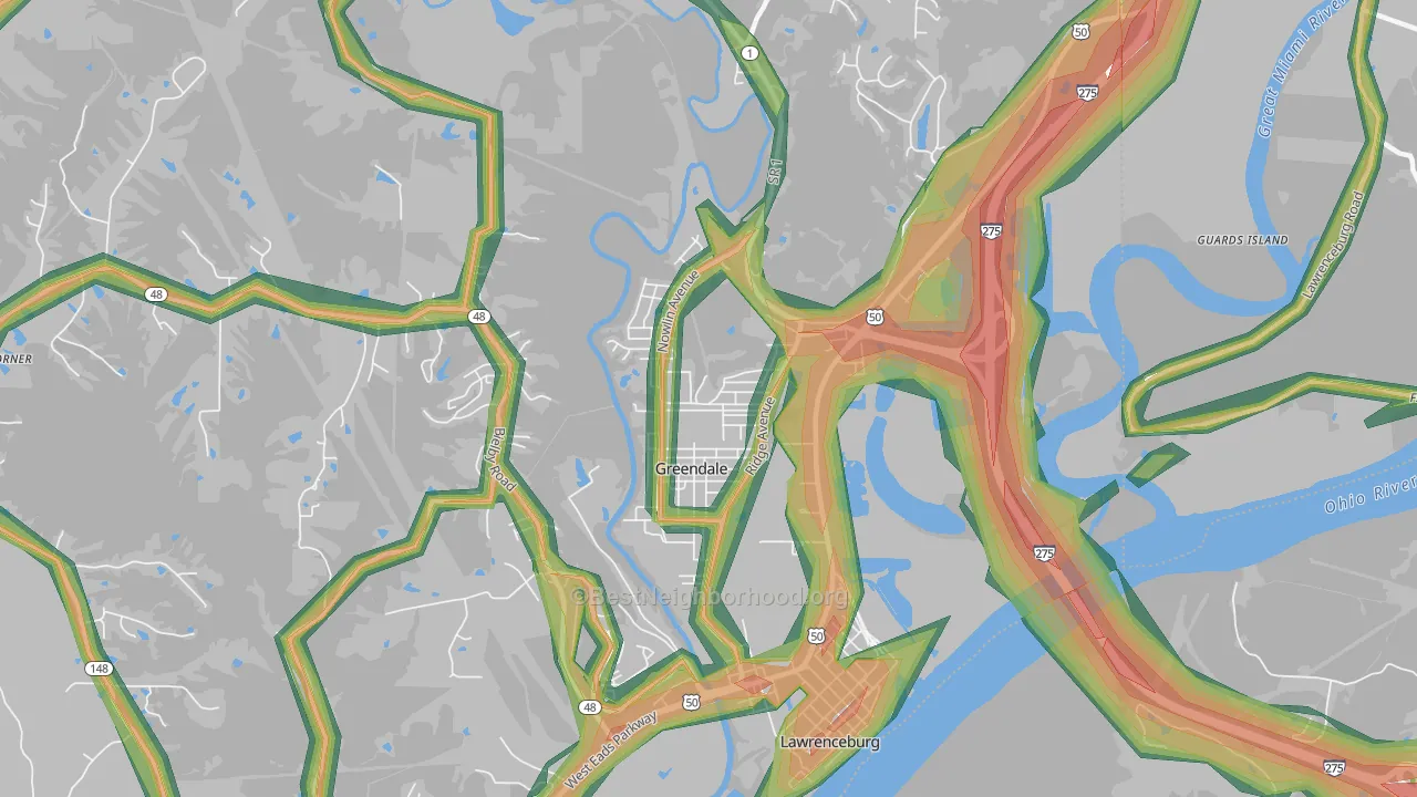 Greendale, IN Map of Noise Levels in Greendale