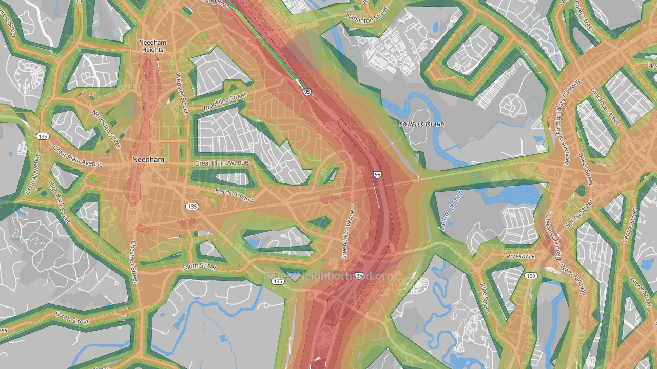 Greendale Village, Needham, MA Map of Noise Levels in Greendale Village