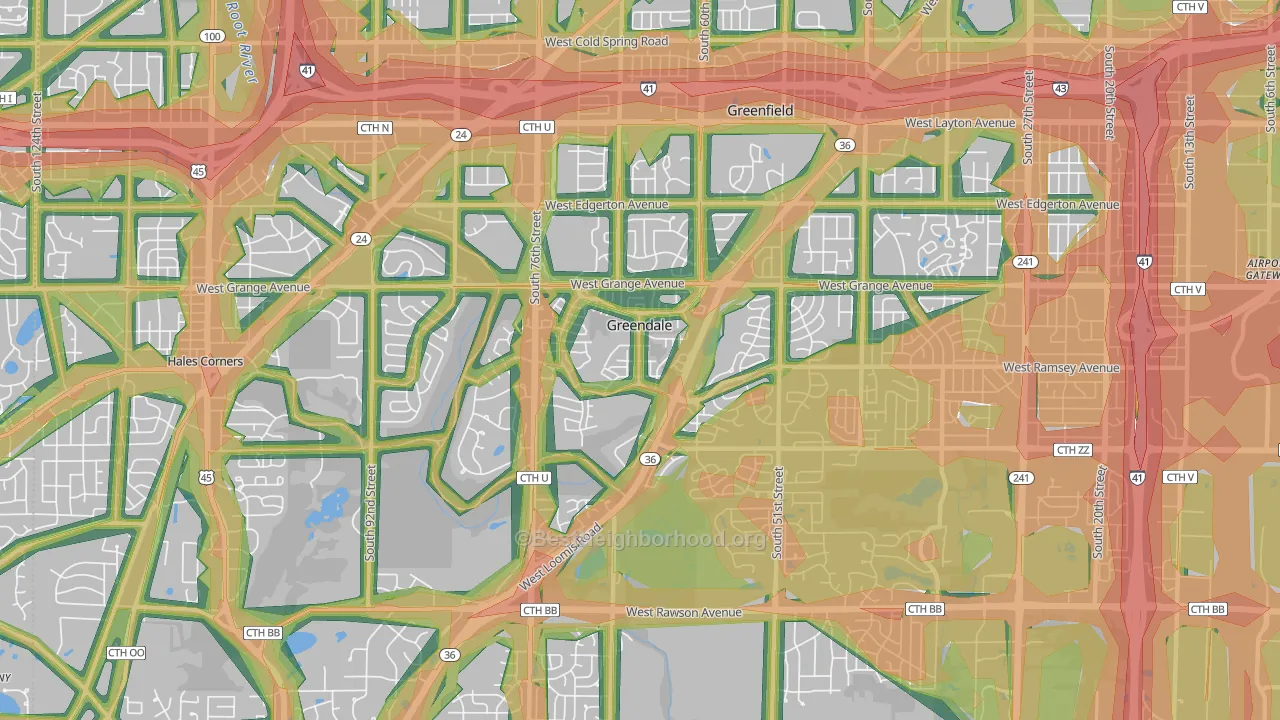 Greendale, WI Map of Noise Levels in Greendale