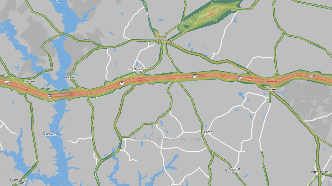Greene County, GA Map of Noise Levels in Greene County