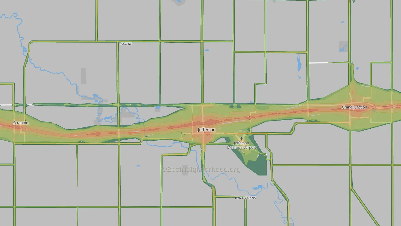 Greene County, IA Map of Noise Levels in Greene County