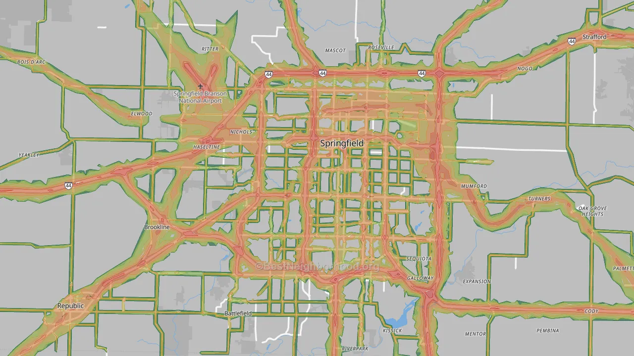 Greene County, MO Map of Noise Levels in Greene County