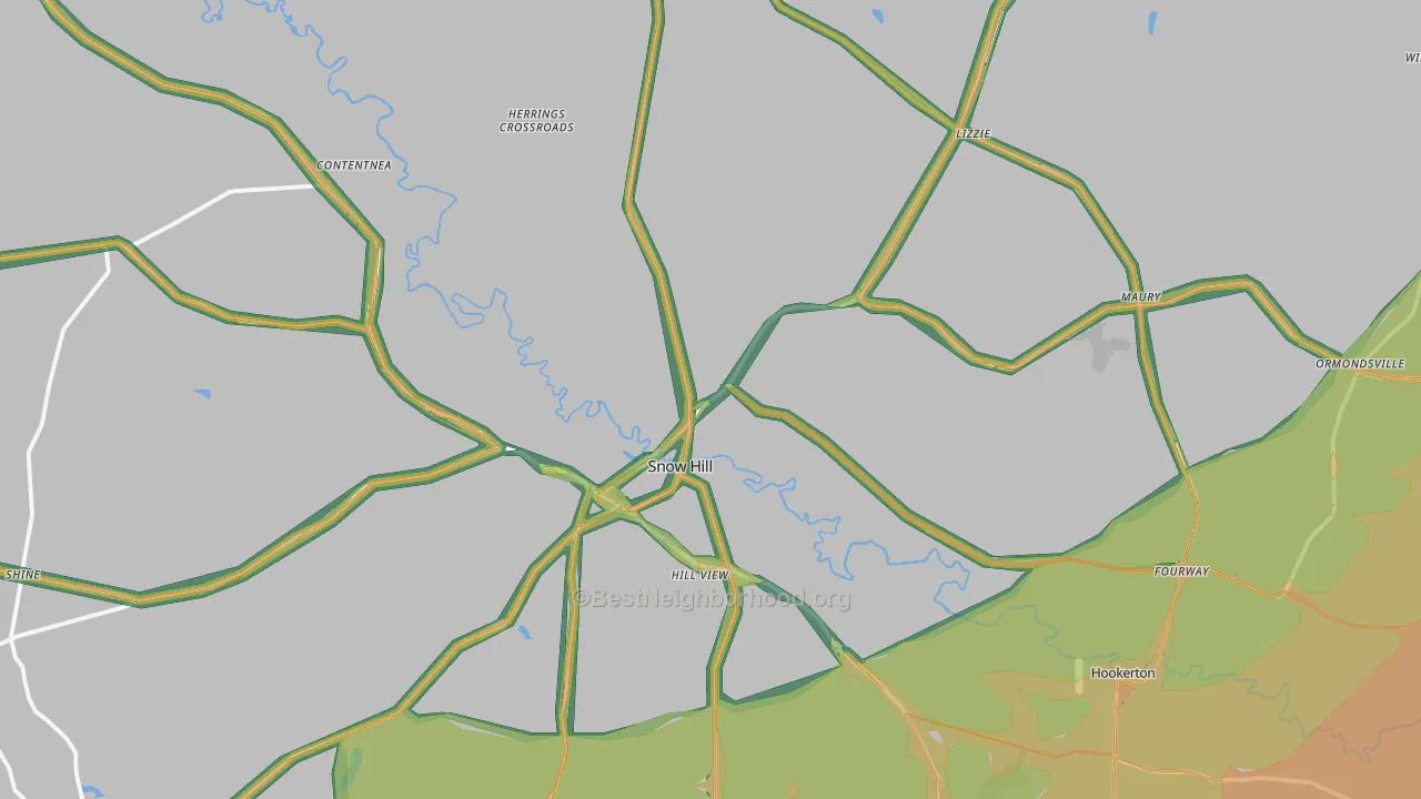 Greene County, NC Map of Noise Levels in Greene County