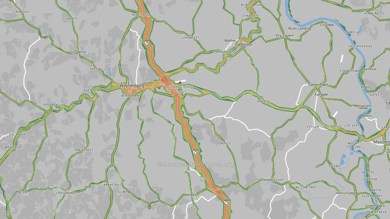 Greene County, PA Map of Noise Levels in Greene County