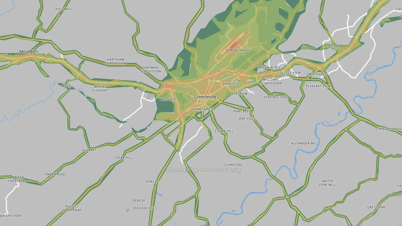 Greeneville, TN Map of Noise Levels in Greeneville