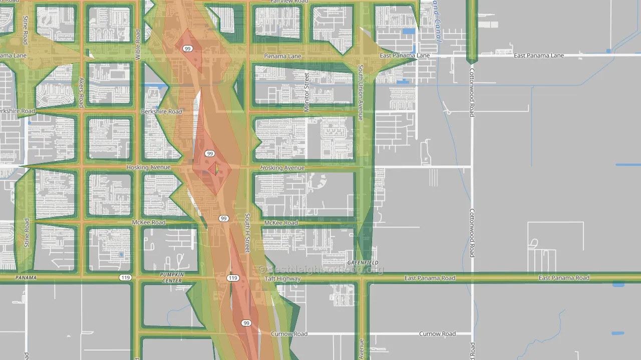 Greenfield, Bakersfield, CA Map of Noise Levels in Greenfield