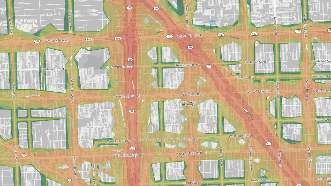 Greenfield, Detroit, MI Map of Noise Levels in Greenfield