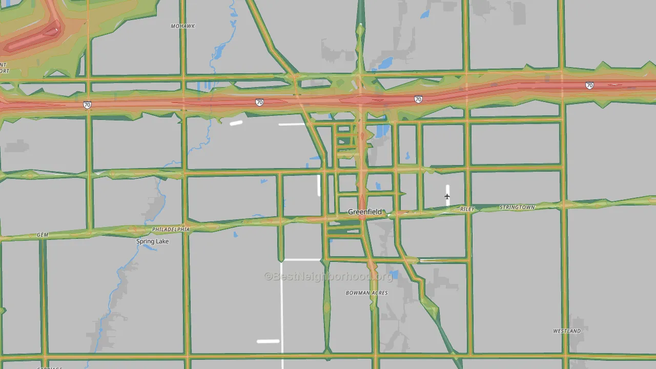 Greenfield, IN Map of Noise Levels in Greenfield