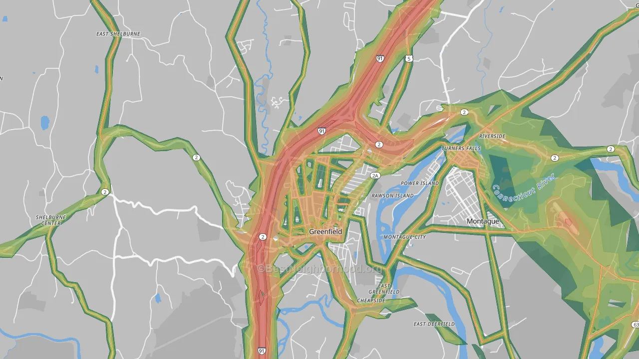 Greenfield, MA Map of Noise Levels in Greenfield